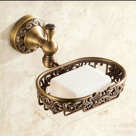 Kit salle de bain rétro Klassic solide cuivre et verre céramique , revêtement Minimal Bronze Montage mural de conservation Bain Accessoires Accessoires décor Poignée d'appui Porte-savon à grille