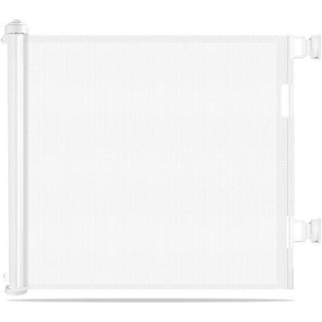 Barrière rétractable pour chien et bébé - Barrières de sécurité extra larges pour bébés et animaux domestiques 86 cm, s'étend jusqu'à (0 à 150 cm)(Blanc) (1/4)