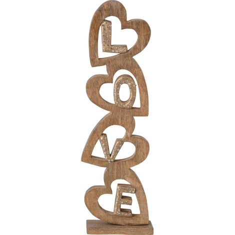 Mot Déco à Poser Cœurs "Love" 52cm Naturel & Doré (1/3)