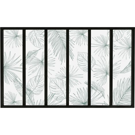 Verrière atelier intérieure aluminium noir 6 vitrages 201 x 117 cm - Décor végétal - Lamnar Vert - vert et transparent - Verre trempé (1/5)