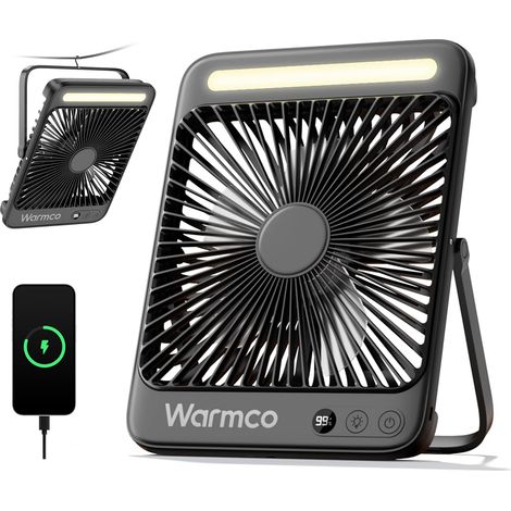 Ventilateur de Camping Rechargeable Warmco D4 20000mAh - Autonomie 48H, Ultra-Fin 4,5 cm avec Éclairage LED et Crochet (1/5)