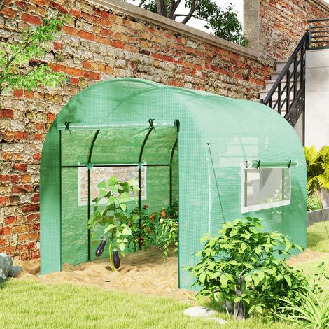 Tunnel de Serre pour Jardin 3x2x2 m en Acier et PE Anti UV avec Portes Roulantes et Fenêtres, Vert (1/5)