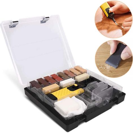1 Set Kit riparazione pavimenti laminati e parquet 20PCS – 13 stick di cera per tutti i tipi di legno, con scatola per riparazioni rapide e semplici (1/5)