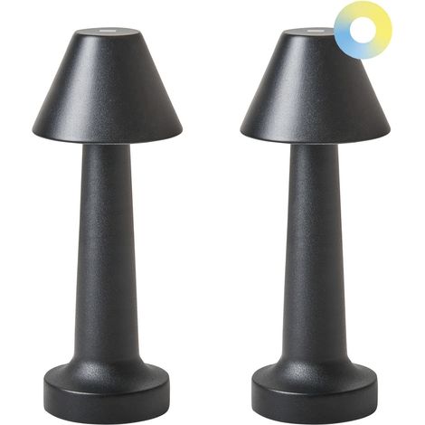 Kabellose LED Tischlampe 2er Set JOANES mit Dimmer Metall Schwarz (1/5)