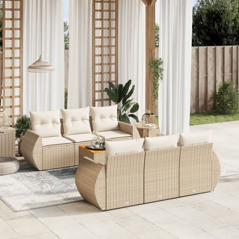 Set sofás de jardín 7 piezas y cojines ratán sintético beige vidaXL (1/3)