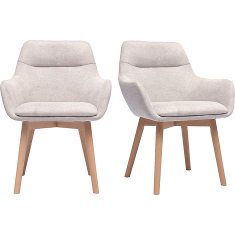 Sedie in tessuto effetto velluto testurizzato beige e legno chiaro (set di 2) ALESS