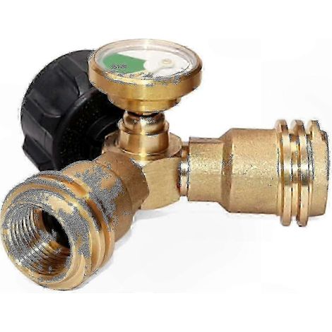 Détendeur propane avec manomètre, adaptateur en Y 2 voies pour bouteille de gaz, raccord té LPG pour connexion double, équipement BBQ et camping (1/2)