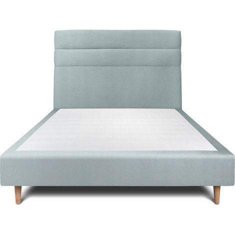 Lit 150x200cm avec tête de lit lignes velours et sommier tapissier gris bleuté - Hauteur totale : 35cm (1/5)