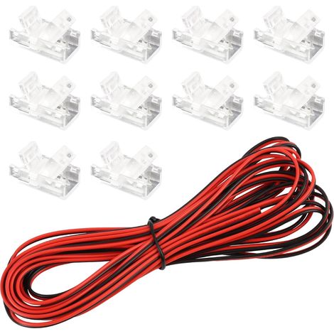10 Connecteurs de Bande LED COB 2 Broches 8mm avec Câble d'Extension de 16,4 Pieds - Sans Soudure, Étanches, 22 AWG, Compatibilité Universelle pour Usage Domestique et Automobile (1/5)