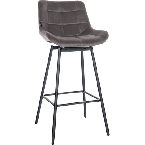 Décoshop26 – Tabouret de bar pivotant x1 en velours gris – Hauteur d'assise 77 cm – Piètement métal noir – Confort rembourré – 100005474