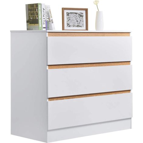 Woltu – Table à langer 80x48x78 cm – 3 tiroirs de rangement – Panneaux de particules E1 – Surface mélaminée résistante aux rayures – Blanc