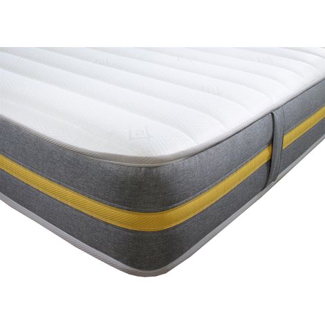 Starlight Beds Approx 7.5" Deep Yellow line Border Hybrid Memory Foam with Bonnel Spring Mattress, 4ft Small Double 120cm x 190cm