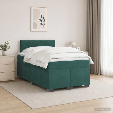 vidaXL Cama box spring con colchón Verde oscuro 120 x 200 cm (1/5)
