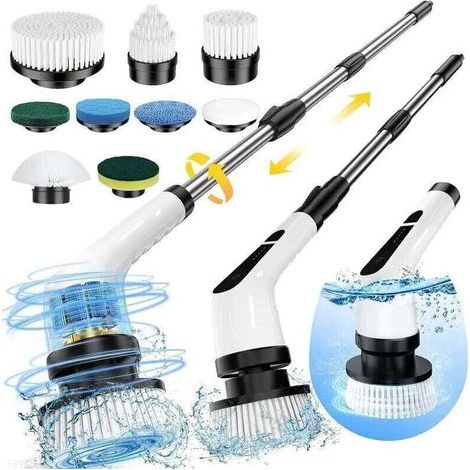 Brosse de nettoyage électrique, brosse de nettoyage rotative, brosse de nettoyage de salle de bain, brosse de douche électrique sans fil avec poignée réglable XXW (1/4)