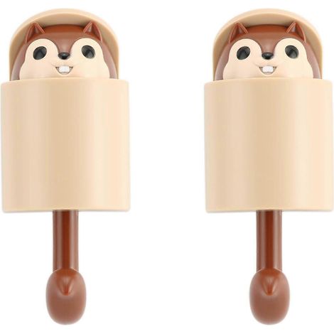 Lot de 2 crochets adhésifs en forme d'écureuil pour chambre d'enfant, salon ou chambre à coucher, décoration murale mignonne et créative (marron) (1/5)