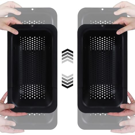 Lot de 2 Passoires Extensibles Noires, 35,6-48,3 Cm, Pour Évier, Légumes Et Pâtes