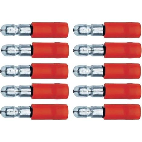 10x cosse pré-isolée mâle ronde 4mm rouge section de fil électrique 0,5mm² à 1,5mm² câble connecteur tracteur tondeuse voiture moto