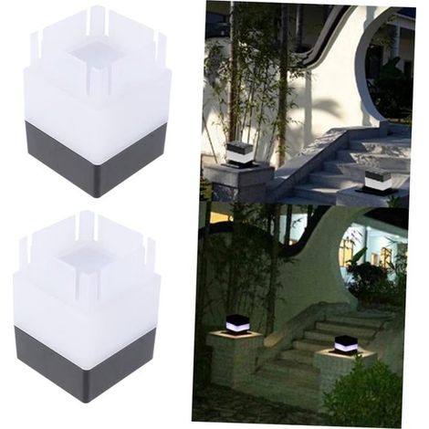 Lampes solaires pour clôtures, éclairage de jardin extérieur - colonnes solaires 7 x 7 - blanc - éclairage de jardin à énergie solaire - 2 pièces (1/5)