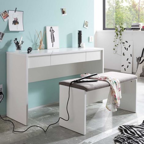 Coiffeuse Alizée 125cm 2 tiroirs &amp 1 porte - blanc (1/5)