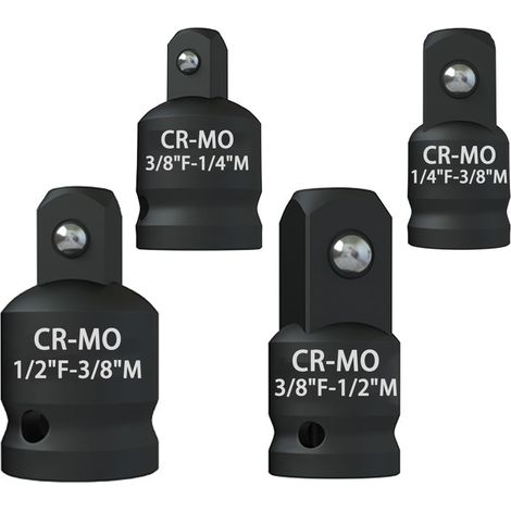 Set d’Adaptateurs à Douilles 4 Pièces – 1/4", 3/8", 1/2" – Acier Cr-Mo Durable pour Cliquet, Clé Dynamométrique et Clé à Chocs – Outils de Bricolage et Atelier (1/5)