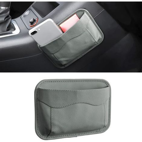 Seitenorganizer für Autositze, Mini-Lederorganizer, seitliche Aufbewahrungstasche für Autos, zur Organisation von Dokumenten, Akten, Handy, Schlüsseln, Kleingeld (Grau) (1/5)