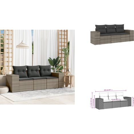 3-tlg. Garten-Sofagarnitur mit Kissen Grau Poly Rattan - Gartensofas - Outdoor Möbel - Gartenmöbelset - Lounge Set - Rattan Gartenmöbel (1/3)