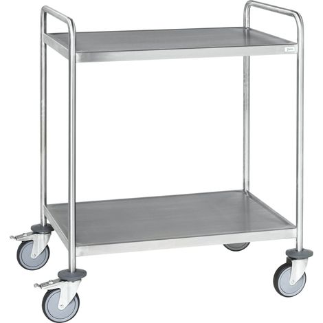 Kongamek Edelstahl- Tischwagen vollständig geschweißt mit Schiebegriffen, 2 Ladeflächen 1050x550mm Gummibereifung und Bremse