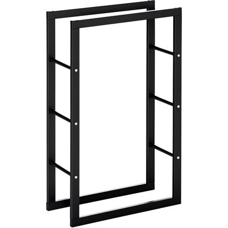 HOMCOM Range bûches Etagère porte bois de cheminée porte-bûches design contemporain charge max. 100 Kg dim. 60L x 25l x 100H cm métal noir (1/5)