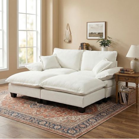 Canape d'angle modulable chenille beige OKMYHOME (1/5)
