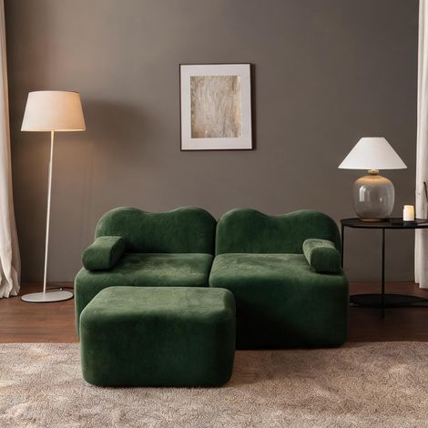 Canapé modulable en velours vert avec pouf 192 x 167 x 70 cm (1/5)