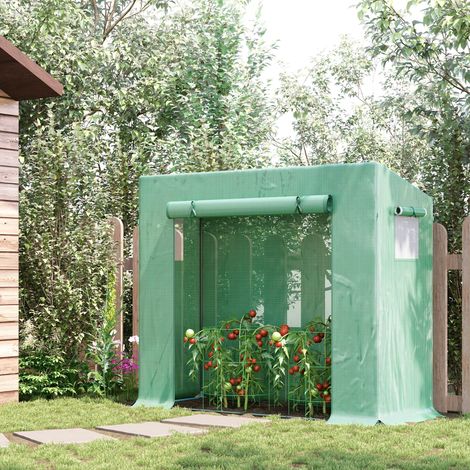 Serre de jardin Outsunny 200x76x168 cm, abri à plantes avec porte enroulable, fenêtre latérale, film PE grillagé, résistant à l'hiver, pour balcon et terrasse. (1/5)