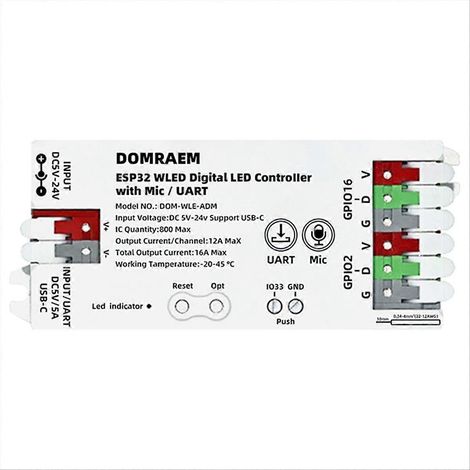 ESP32 WLED LED-Controller mit integriertem Mikrofon, UART-Schnittstelle, App-Steuerung, Sprachsteuerung, 2,4 GHz, kompatibel mit WLED WS2811, WS2814, W, S2805RGB (1/5)