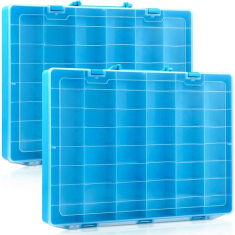 Lot de 2 boîtes de rangement en plastique à 48 compartiments avec séparateurs amovibles - Bleu jouet (1/5)