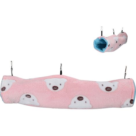 Nid en coton tunnel pour hamster, petit animal de compagnie, peluche douce, maison suspendue (Petit ours rose) L (1/5)