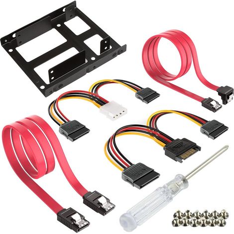 Kit adaptateur pour baie de disque 2,5" vers 3,5" avec plateau de conversion, support de montage pour disque dur/SSD, câble d'alimentation répartiteur IDE 4 broches mâle vers 2 SATA 15 broches femelle (1/5)