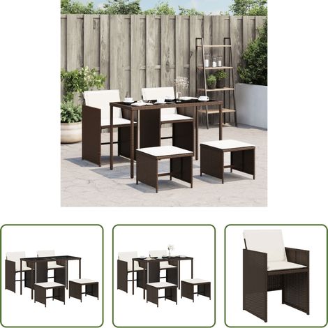 Chaises de jardin - Ensemble à manger de jardin 5 pcs et coussins marron poly rotin (1/5)