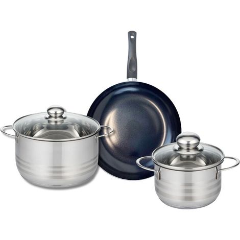 Ensemble de 1 Poêle de cuisson 24 cm et 2 faitouts 16 et 20 cm Elo Prima Brillant