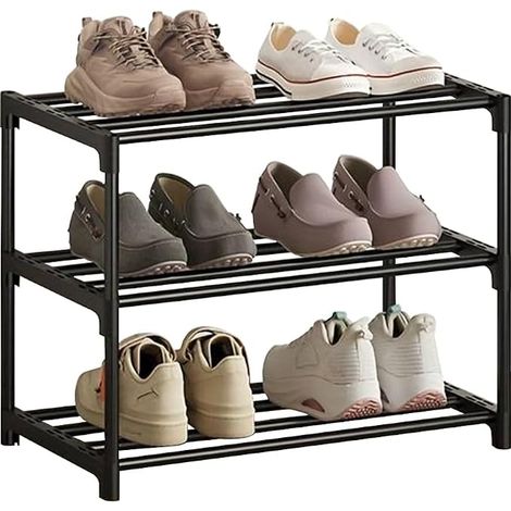Shoe Rack, Shoe Rack, Shoe Rack, Coating, Suitable for Dormitory, Rental Home, Balcony, Shoe Rack Stackable (Black,