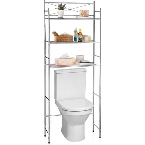 Idimex – Étagère de salle de bain en métal chromé – 3 tablettes – Dimensions 65x88cm – Rangement pour WC et machine à laver (1/4)