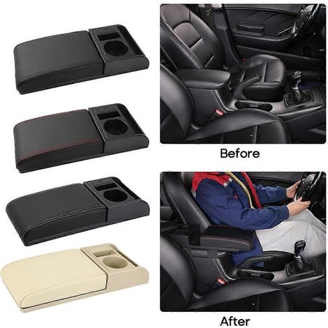 Coussin de rangement pour accoudoir central de voiture/SUV en PU avec porte-gobelet intégré - Surface incurvée - Beige (1/4)