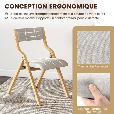 Set of 2 Folding Dining Chairs Upholstered Chairs with Solid Wood Frame Natural Linen Fabric Backrest (1/5)