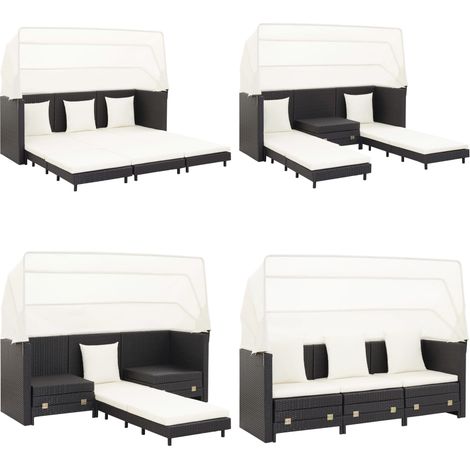 Canapé-lit extensible 3 places avec toit Résine tressée Noir - Canapé Extérieur - Canapé Lit - Mobilier De Jardin - Salon De Jardin - Meubles De Jardin - Home & Living (1/5)