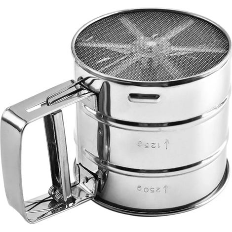 Setaccio per farina monouso per zucchero a velo, in acciaio inox, a maglia fine. (1/4)