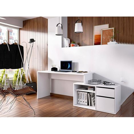 Dmora – Bureau d'angle multifonction 139x92x75 cm – Structure en panneaux mélaminés – Tiroir et étagères – Montage réversible