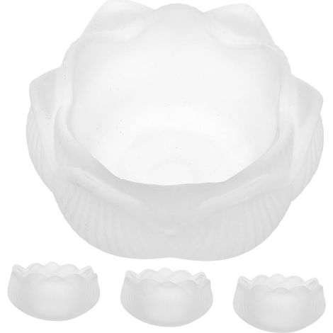 Bougeoirs Lotus en Verre Givré Blanc, Porte-Bougie Chauffe-Plat, Lot De 4 Pièces, Bougeoirs D'autel Multifonction pour Contemplation Et Décoration Intérieure (1/5)