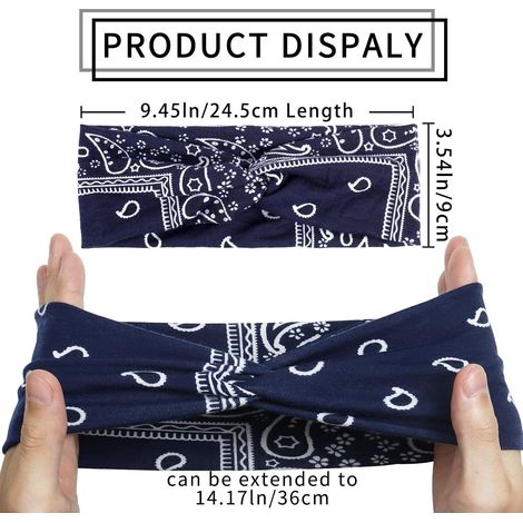 JeiibrZui Da Large Bandeaux - Lot de 6 bandeaux imprimé bohème - Polyester et coton doux et élastiques - Circonférence de 48 cm - Idéal pour le yoga, (1/5)