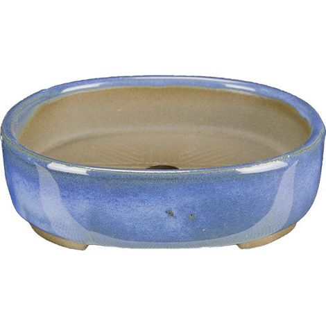 Vaso per bonsai Giapponese Morrisan ovale in gres smaltato azzurro 8x9,5x2 cm - B02-8-9A (1/4)