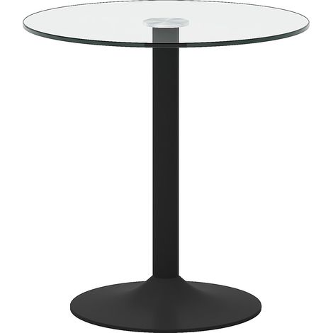 Table de bar ronde moderne en verre trempé et métal noir, diamètre 89 cm, hauteur 92 cm (1/5)