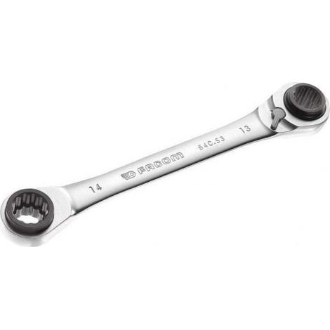 Facom – Clé à œillet à cliquet 12 x 14 mm – Longueur 190 mm – Double terminaison – Finition chrome satiné