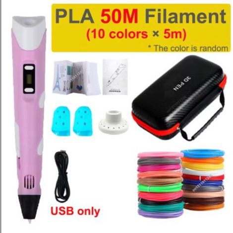 Penna per stampa 3D per bambini, puzzle 3D fai-da-te per disegnare, modello USB con area di utilizzo di 5 m x 10 colori + libro da colorare pieghevole + 2 copridita + contenitore (1/2)